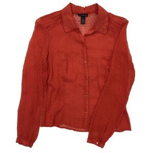 Club Monaco silk red burnout button down shirt size M
